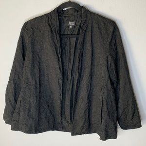 Eileen Fisher black textured silk open jacket xs